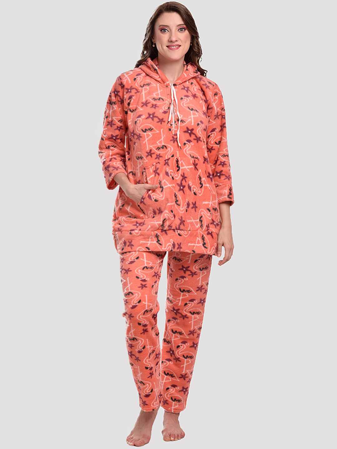 

CIERGE Women Orange & White Printed Night suit