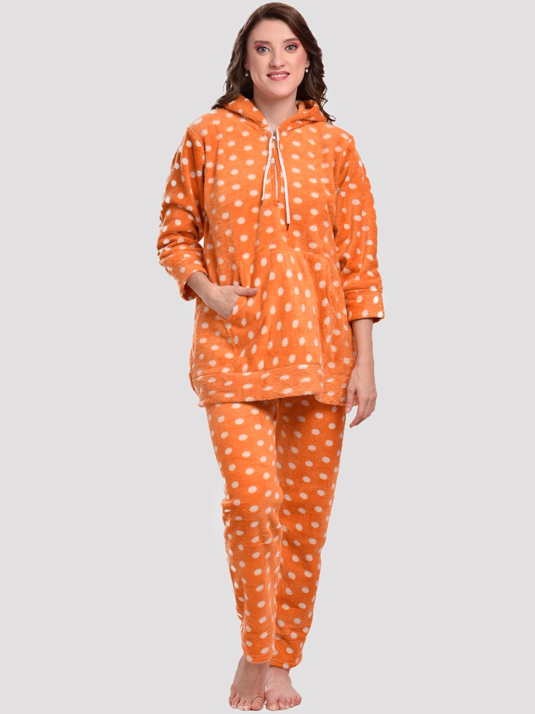 

CIERGE Women Orange & White Printed Night suit