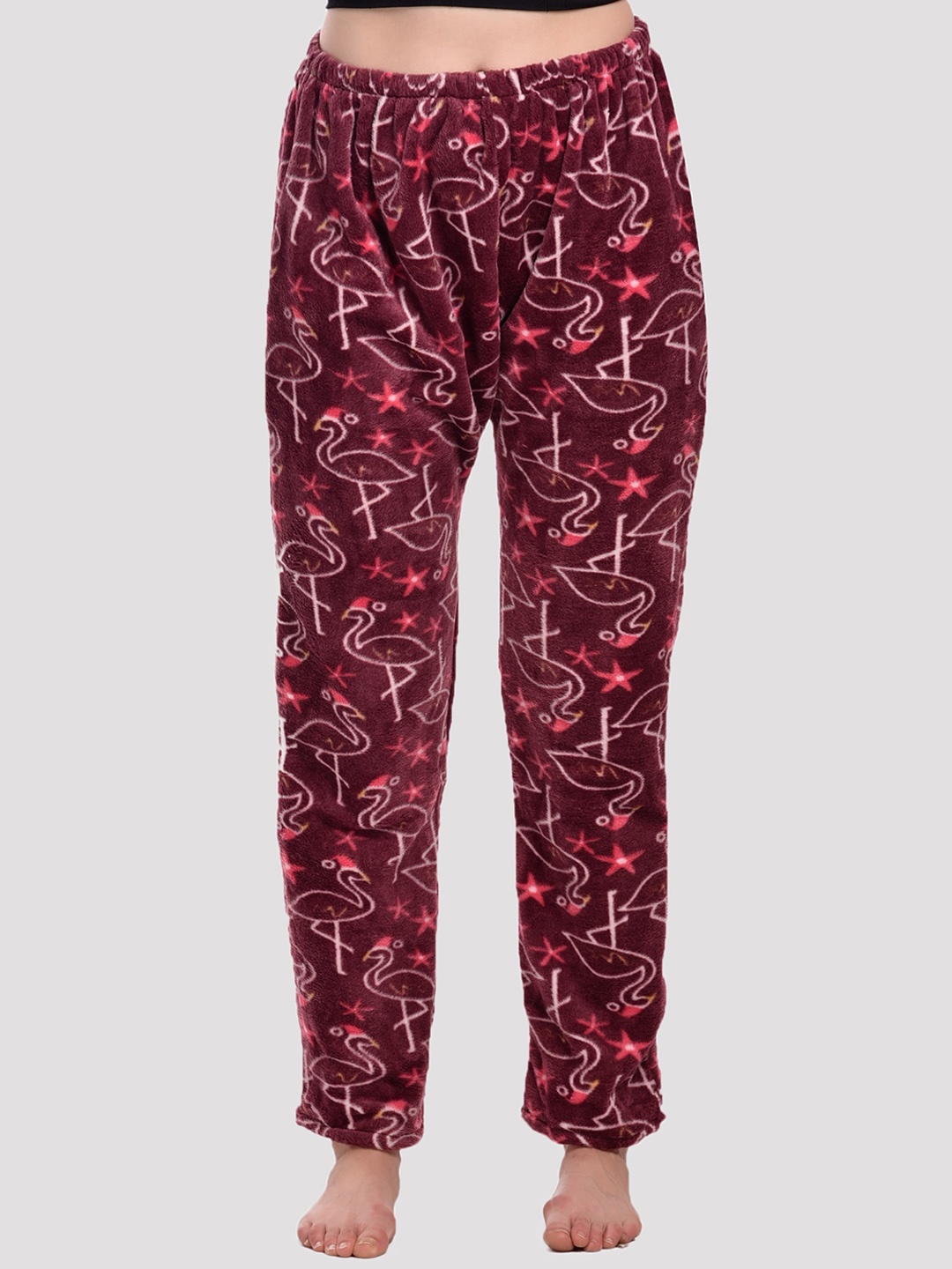 

CIERGE Women Printed Woolen Lounge Pants, Maroon