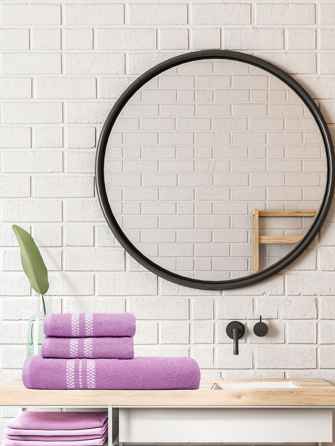 

MYTRIDENT Set of 3 Purple Solid Cotton 380 GSM Towel Set