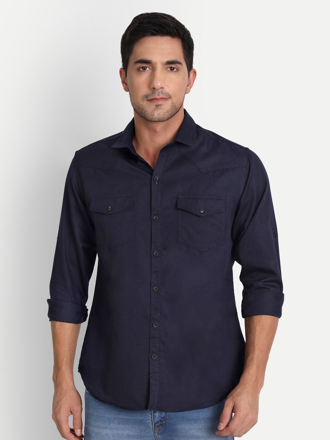 

DEZANO Men Navy Blue Comfort Cotton Casual Shirt