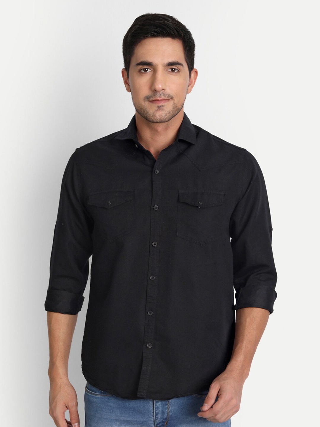 

DEZANO Men Black Comfort Casual Cotton Shirt