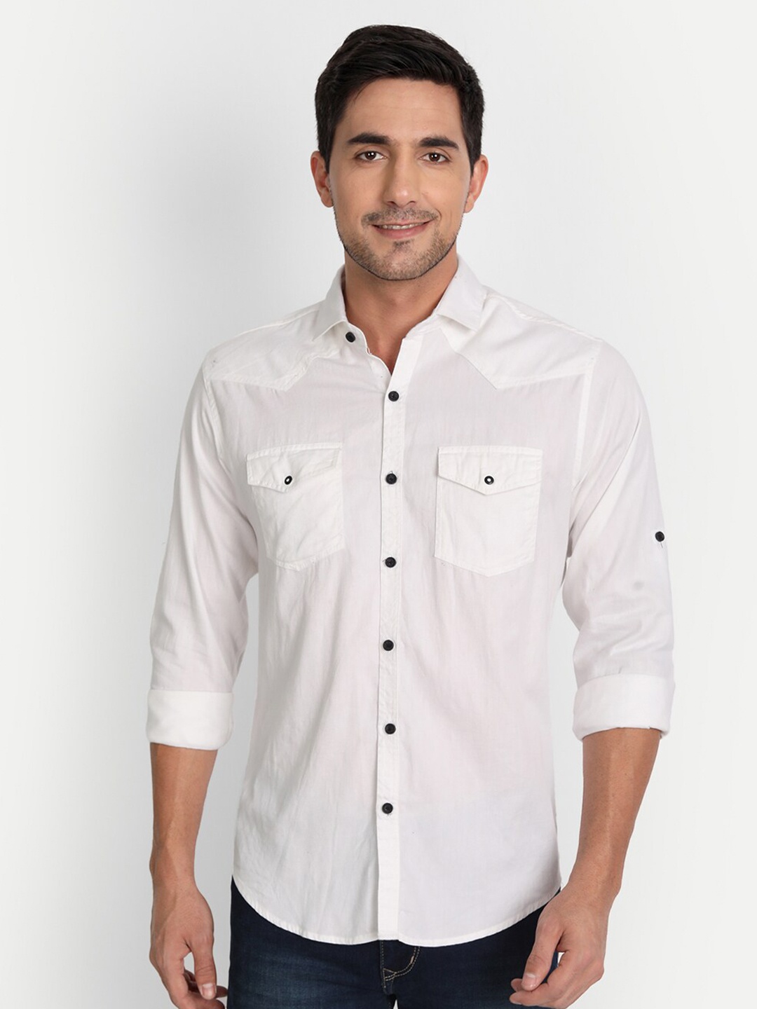 

DEZANO Men White Comfort Casual Cotton Shirt