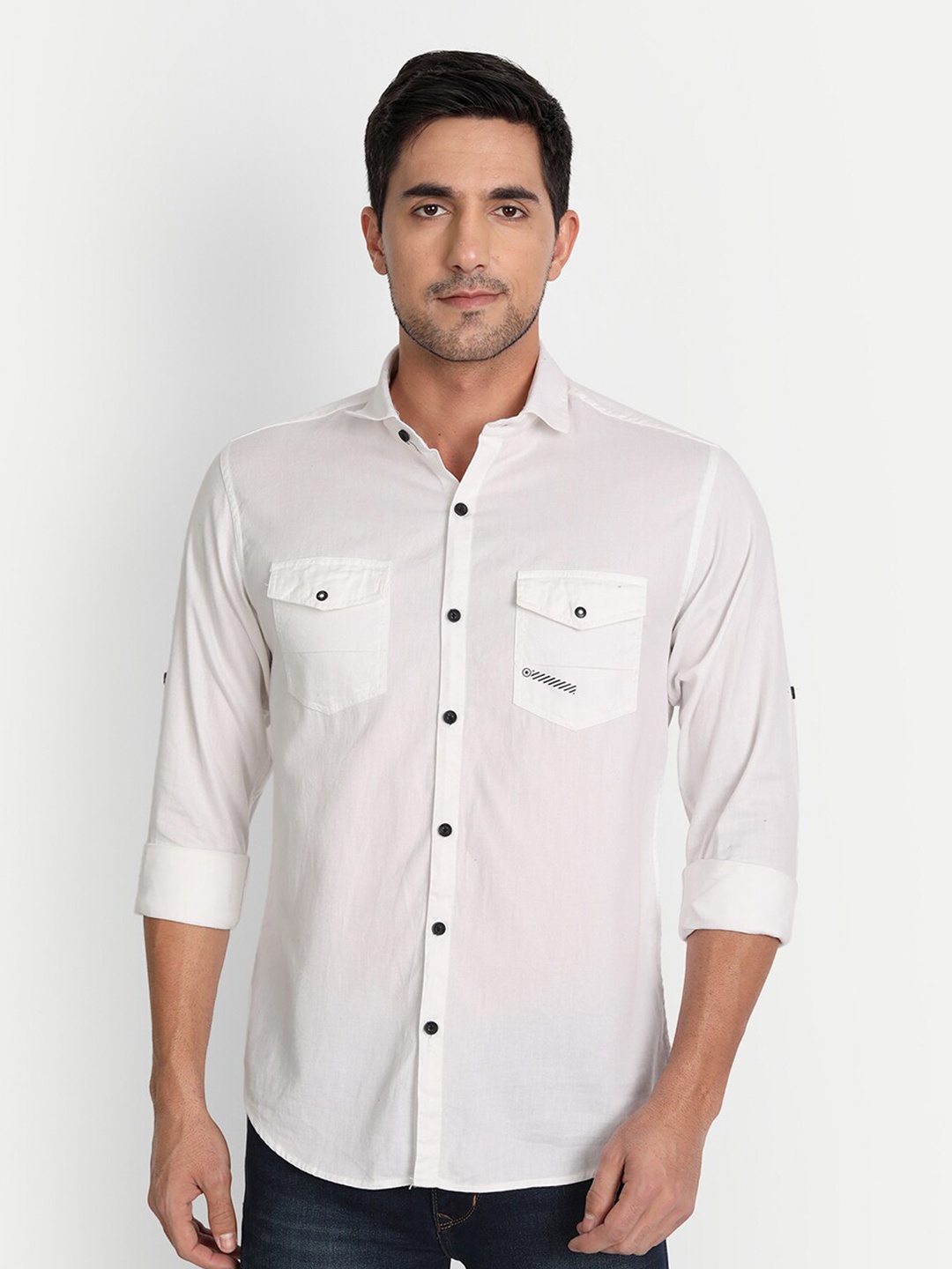 

DEZANO Men White Comfort Casual Cotton Shirt