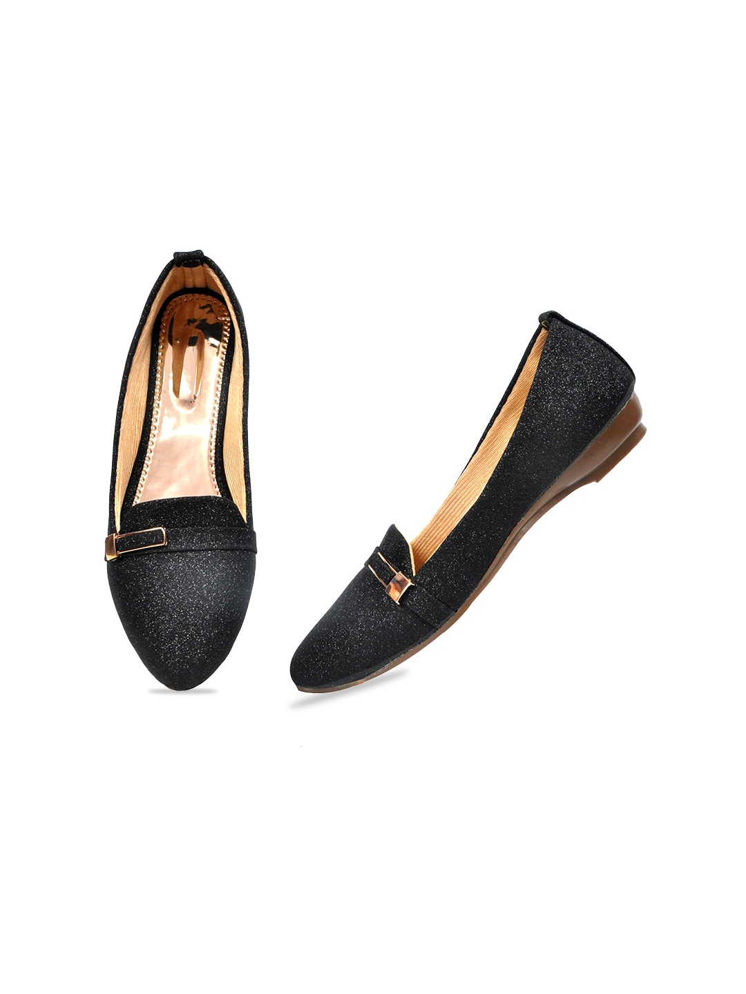 

KICKONN Women Black Embellished Party Ballerinas Flats