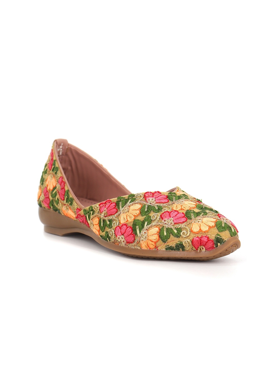 

KICKONN Women Pink & Yellow Embellished Ethnic Mojaris Flats