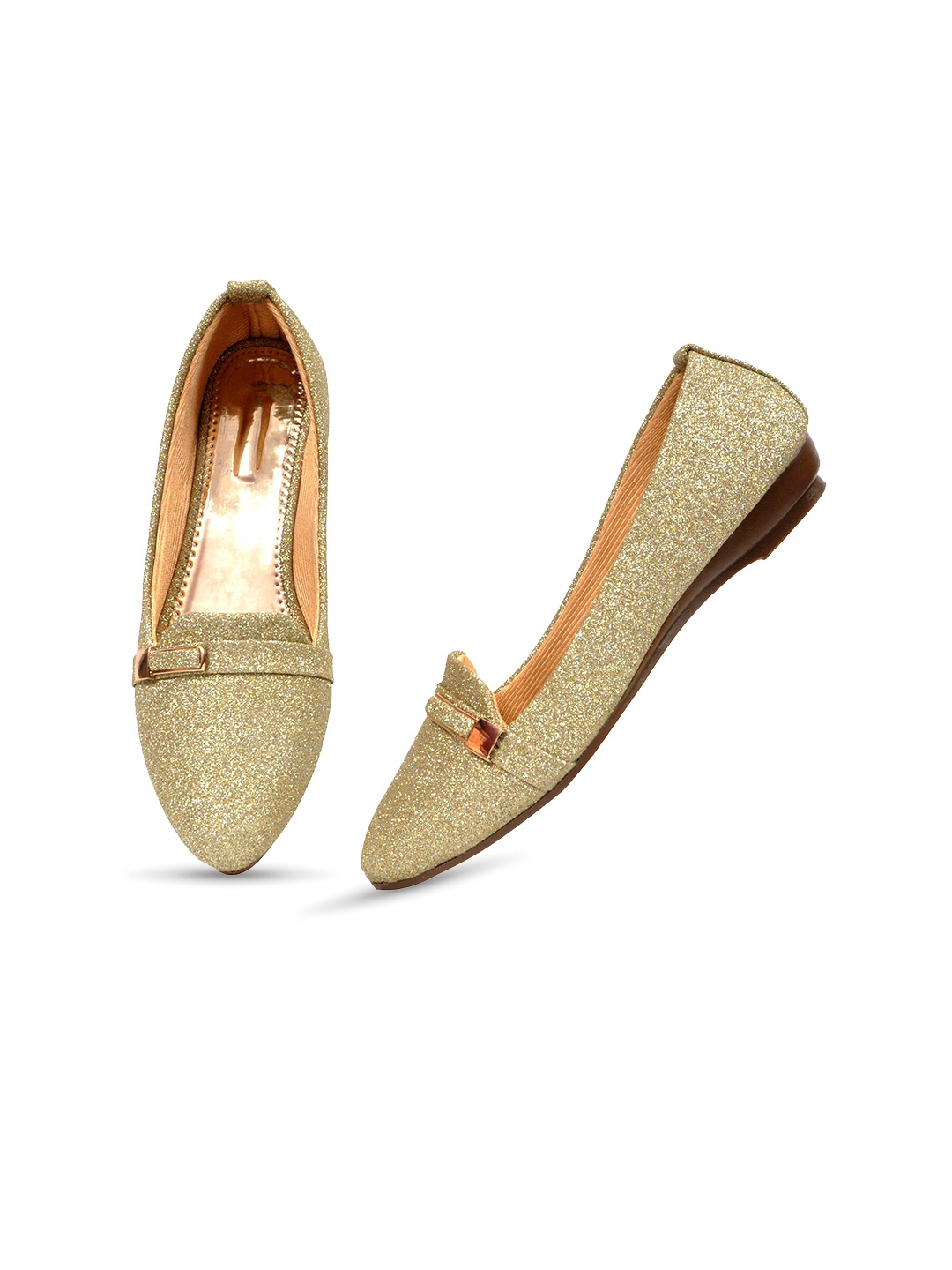 

KICKONN Women Gold-Toned Embellished Ballerinas Flats
