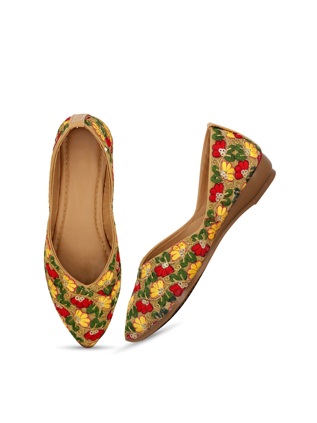 

KICKONN Women Brown Embellished Ethnic Mojaris with Embroidered Flats