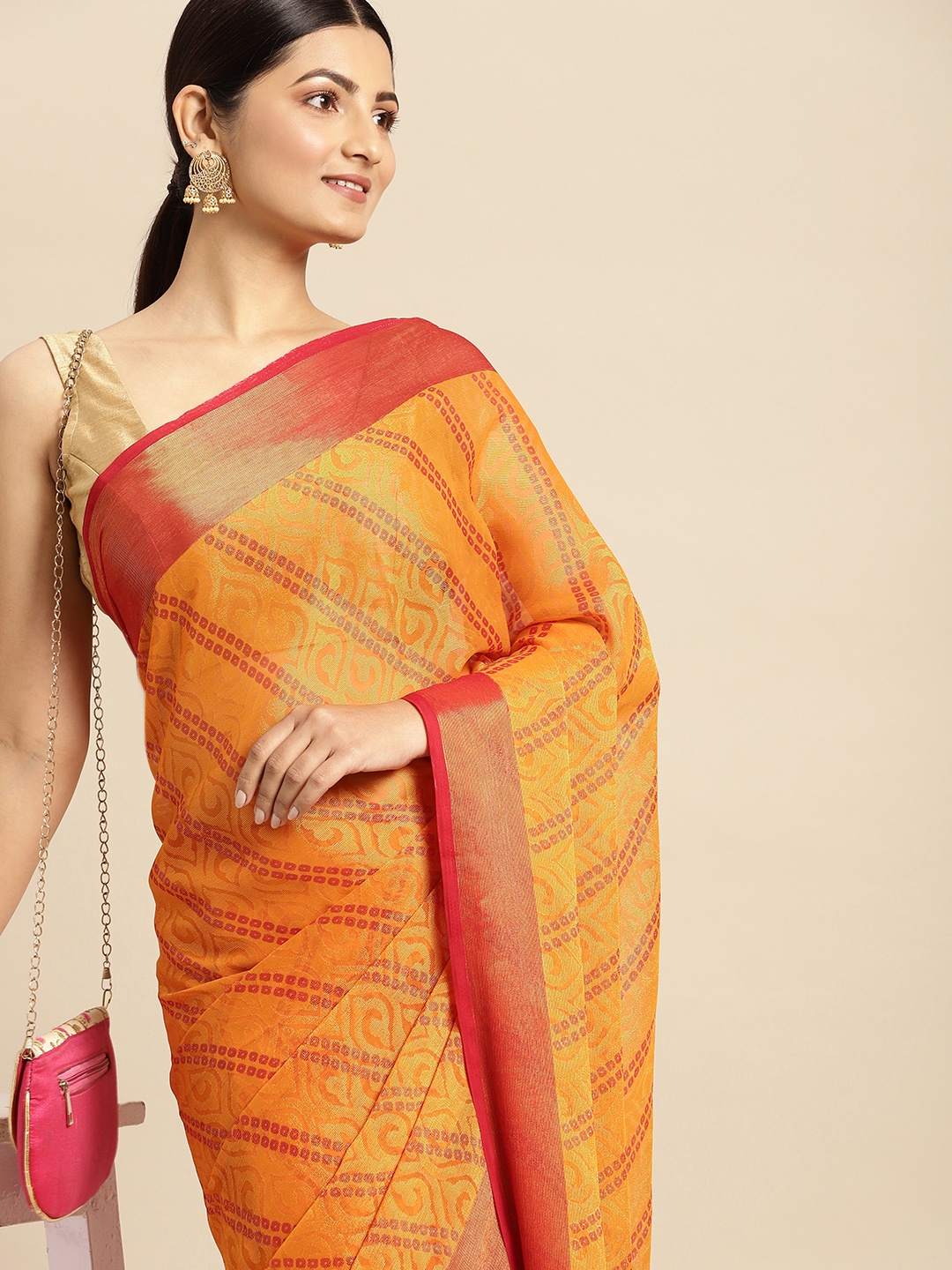

RACHNA Mustard Yellow Brasso Block Print Saree