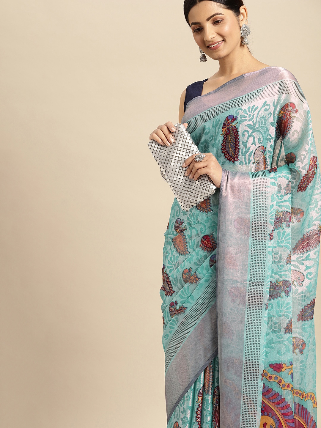 

RACHNA Blue Brasso Block Print Saree
