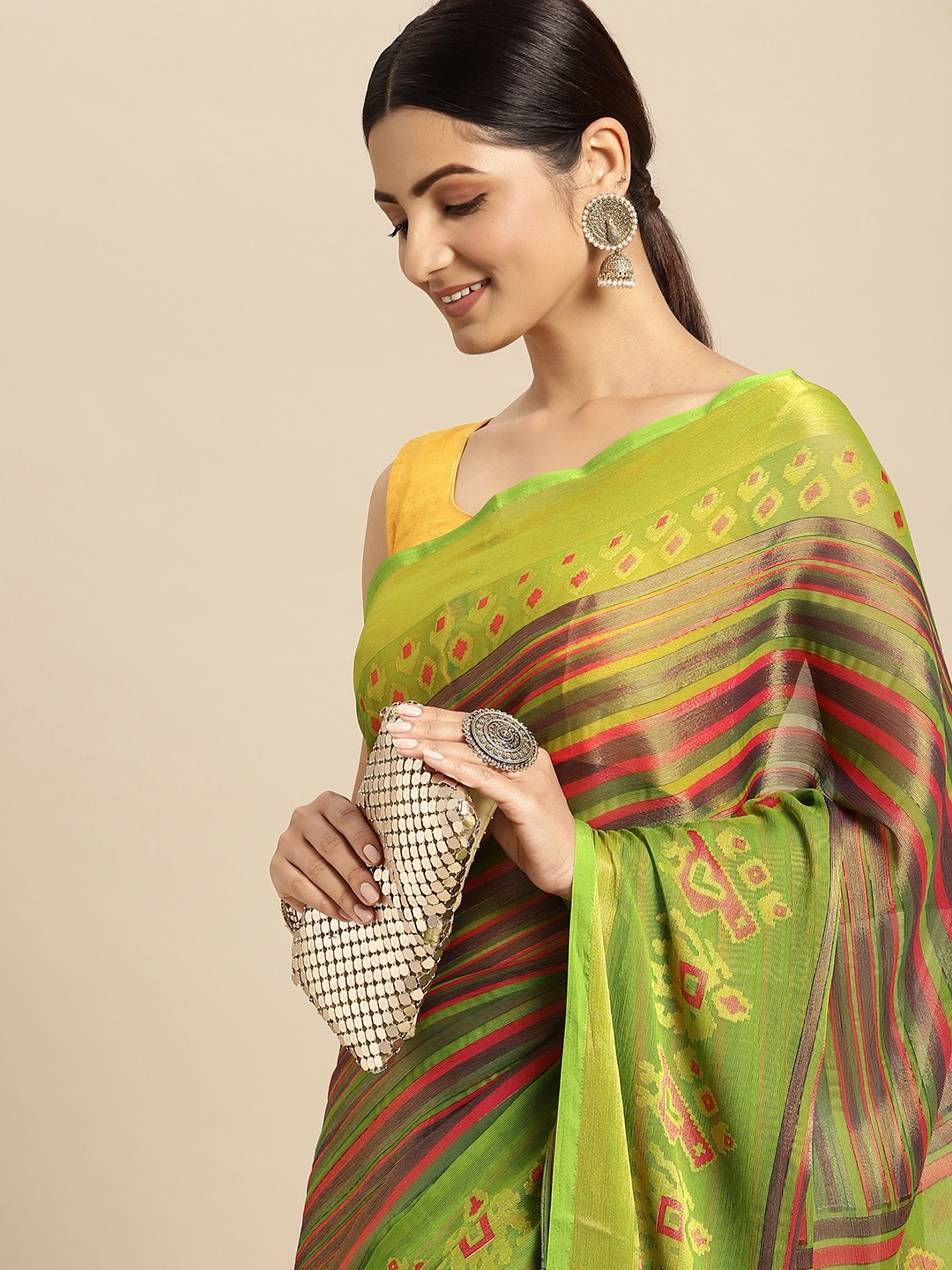 

RACHNA Multicoloured Brasso Block Print Saree, Multi