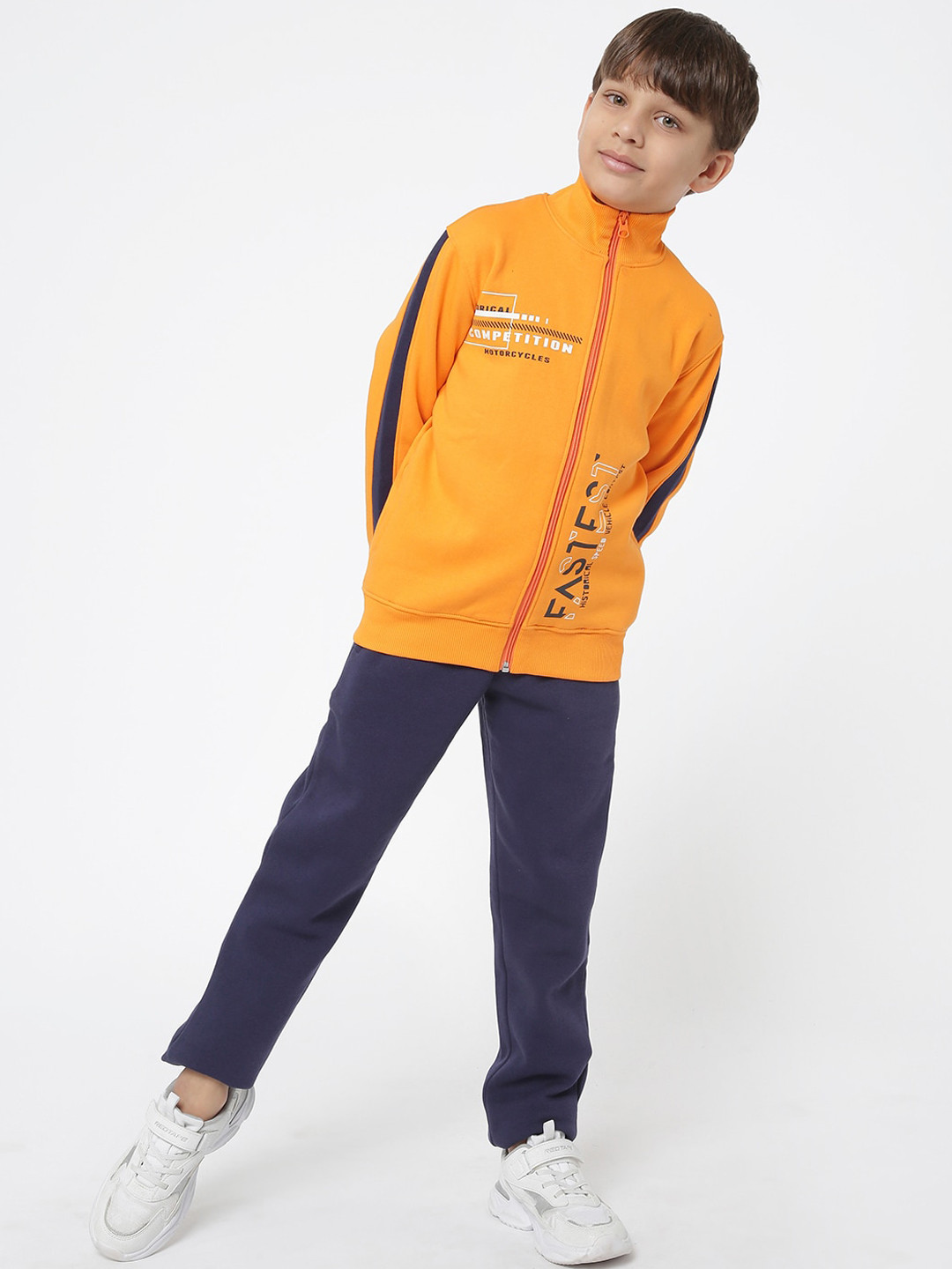 

Sweet Dreams Boys Orange & Blue Printed Fleece Tracksuits