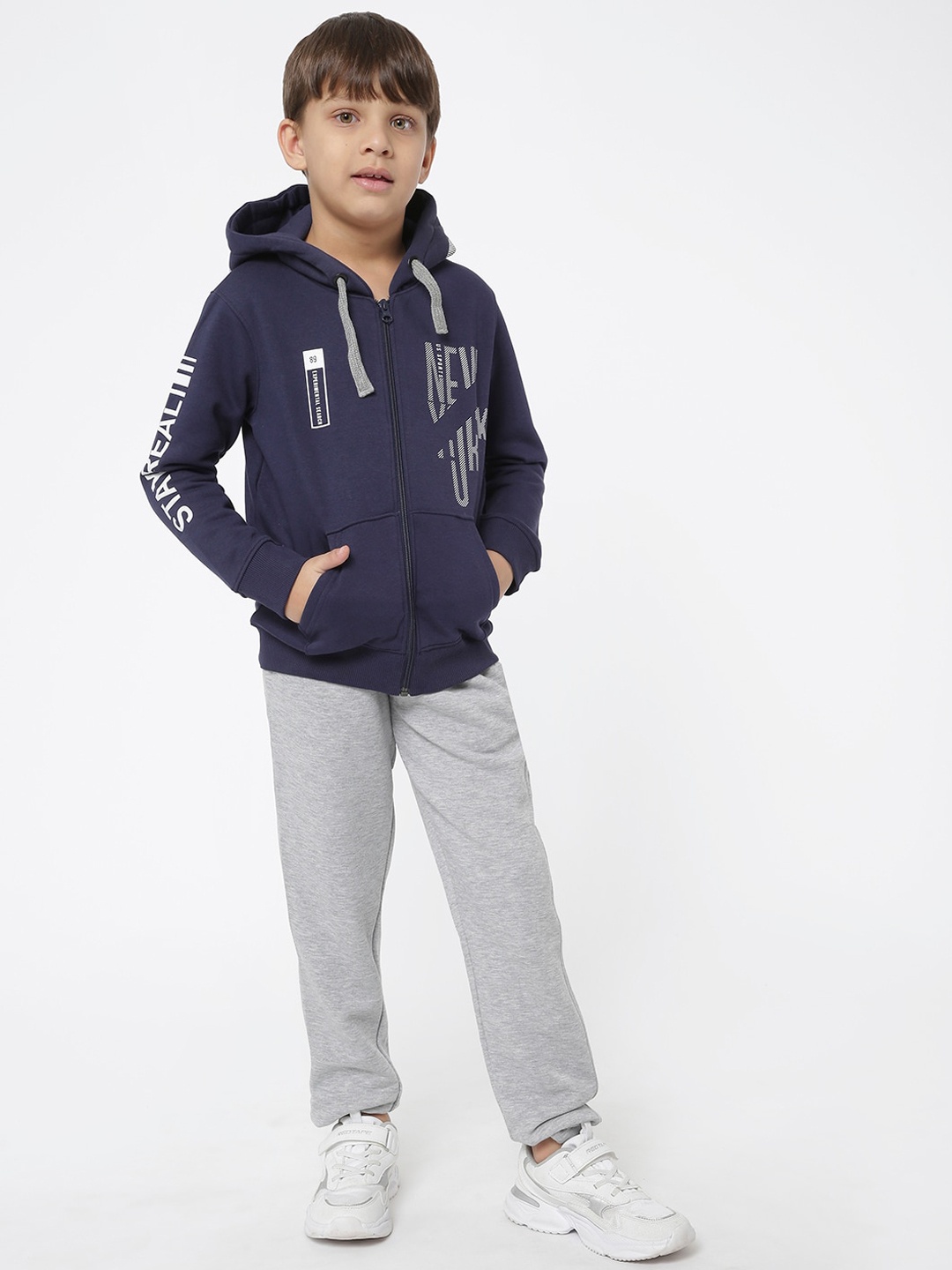 

Sweet Dreams Boys Navy Blue Typography Printed Hood Tracksuit