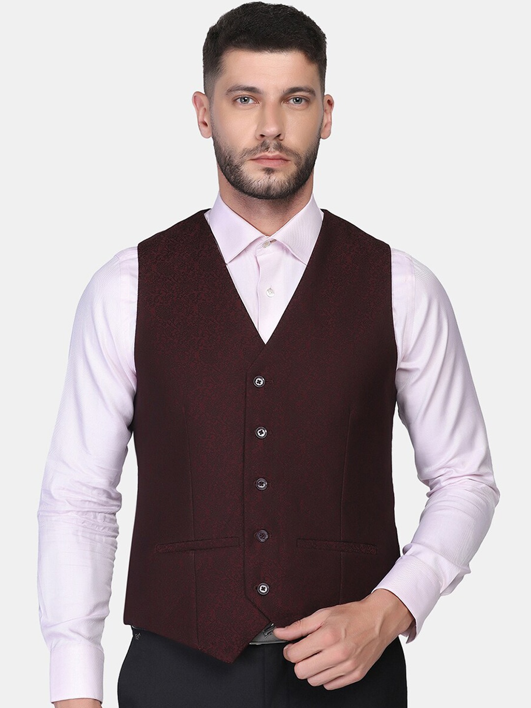 

Blackberrys Men Red Solid Waistcoat