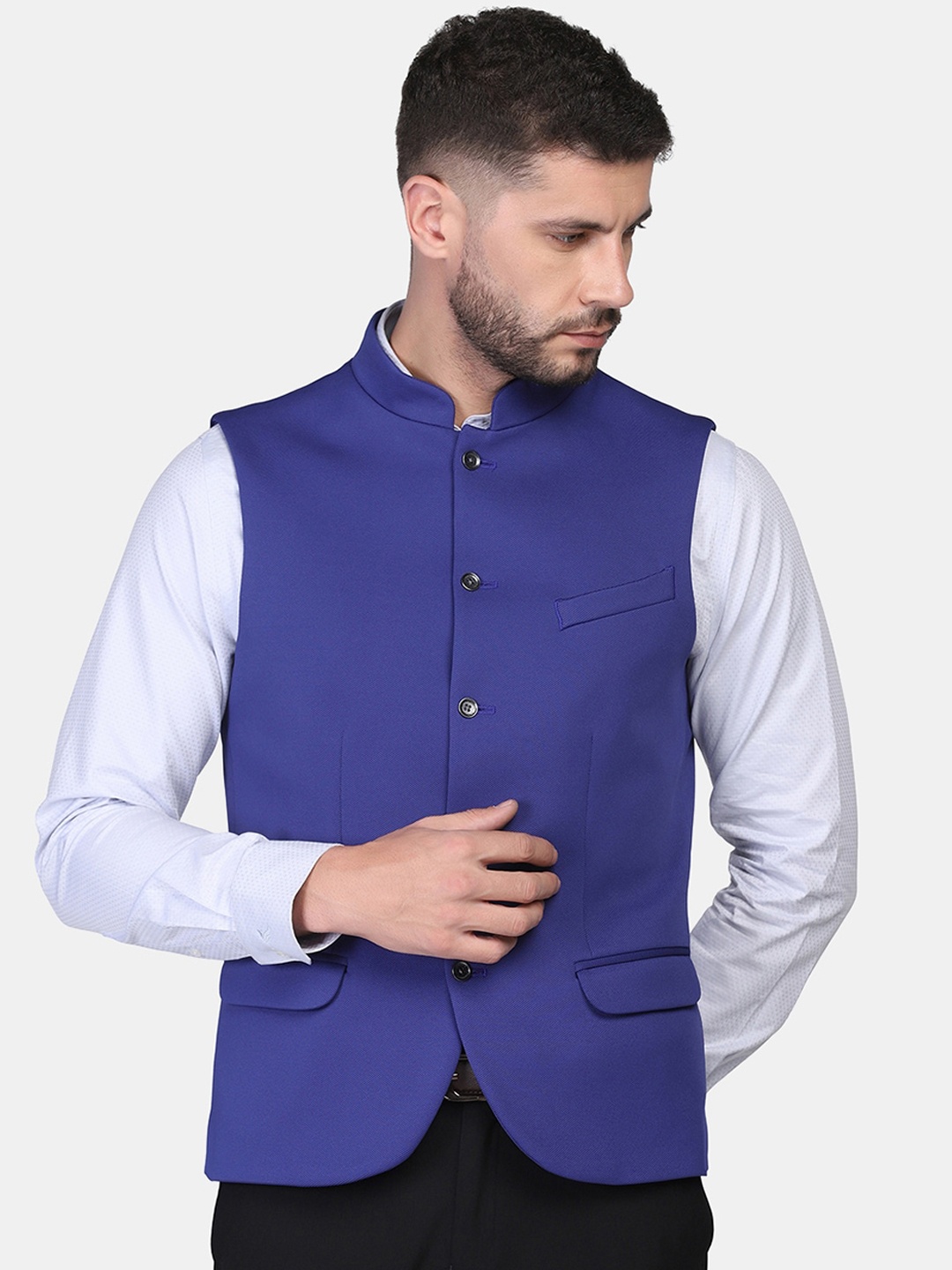 

Blackberrys Men Blue Solid Nehru Jacket