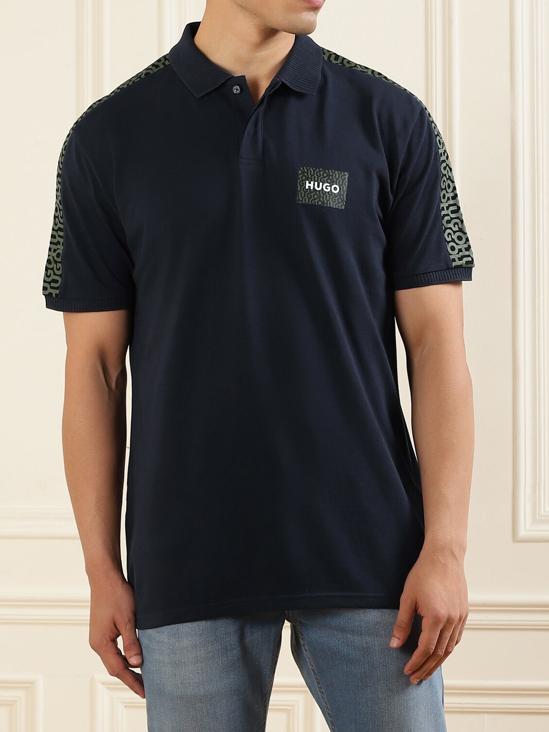 

HUGO Men Navy Blue Polo Collar Cotton T-shirt