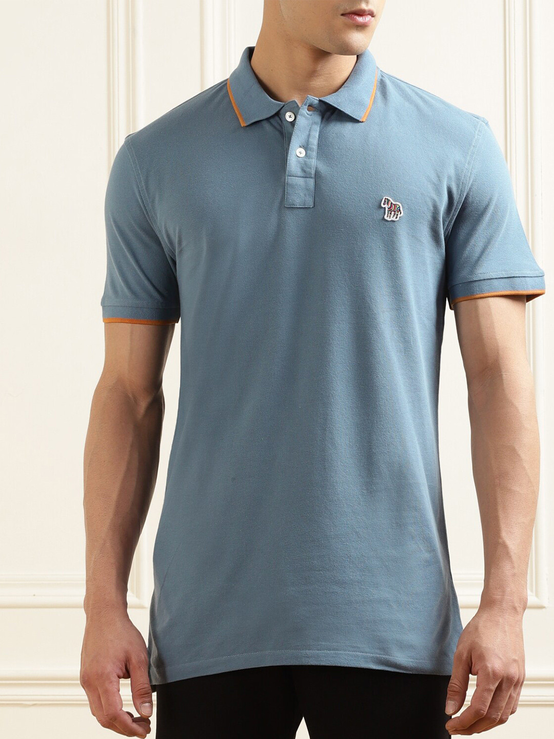 

PS By Paul Smith Men Blue Polo Collar Cotton T-shirt