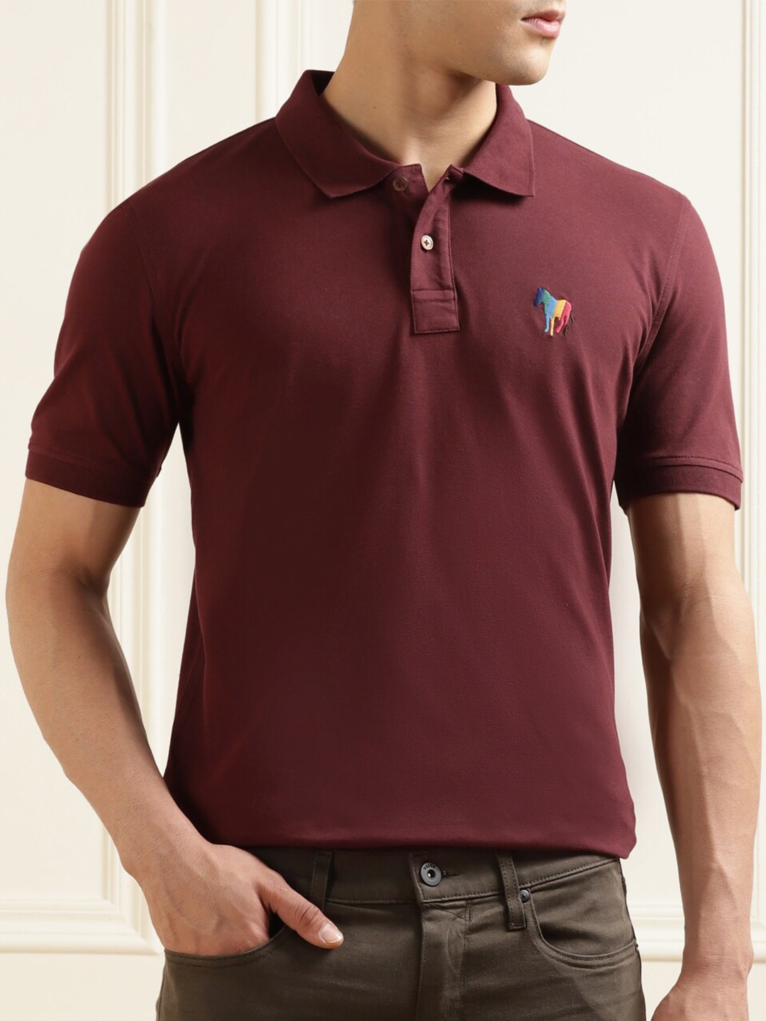 

PS By Paul Smith Men Maroon Polo Collar T-shirt