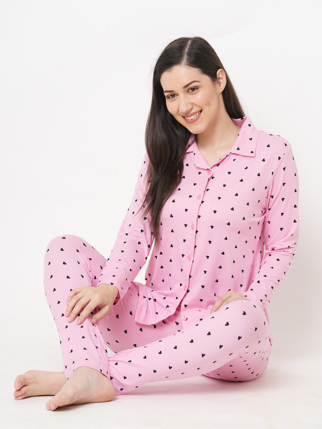 

Sweet Dreams Women Pink & Black Printed Night suit