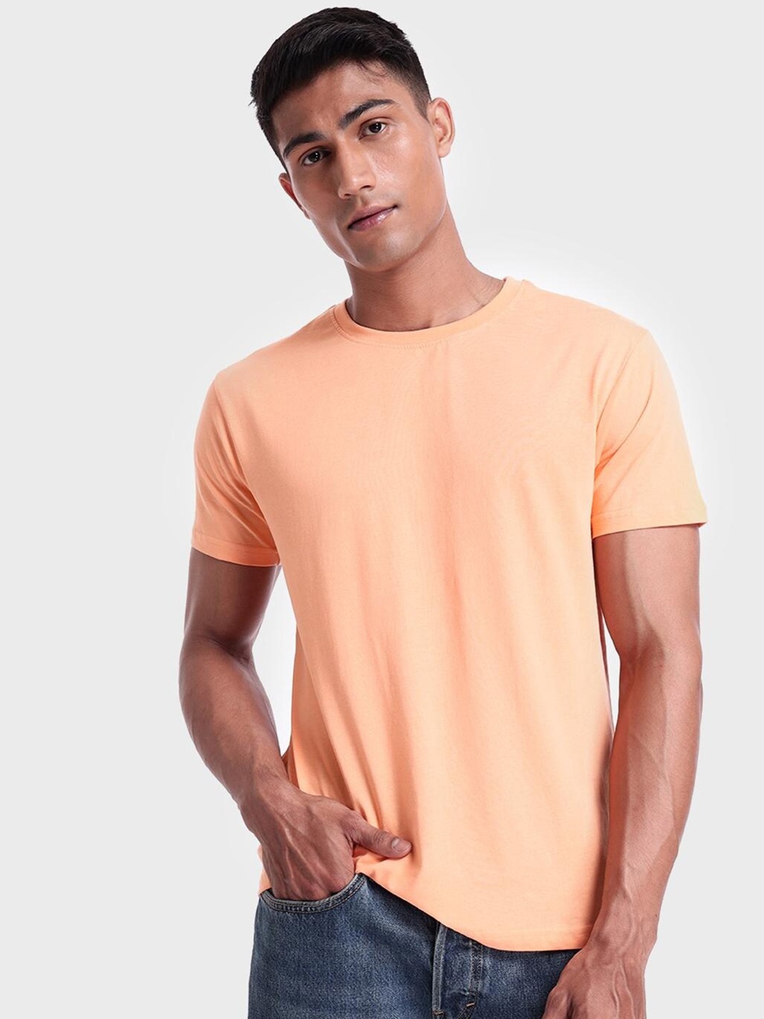 

Bewakoof Men Peach-Coloured Cotton T-shirt