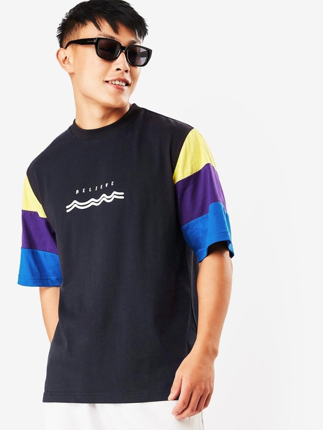

Bewakoof Believe Colorblocked Oversized T-shirt, Black