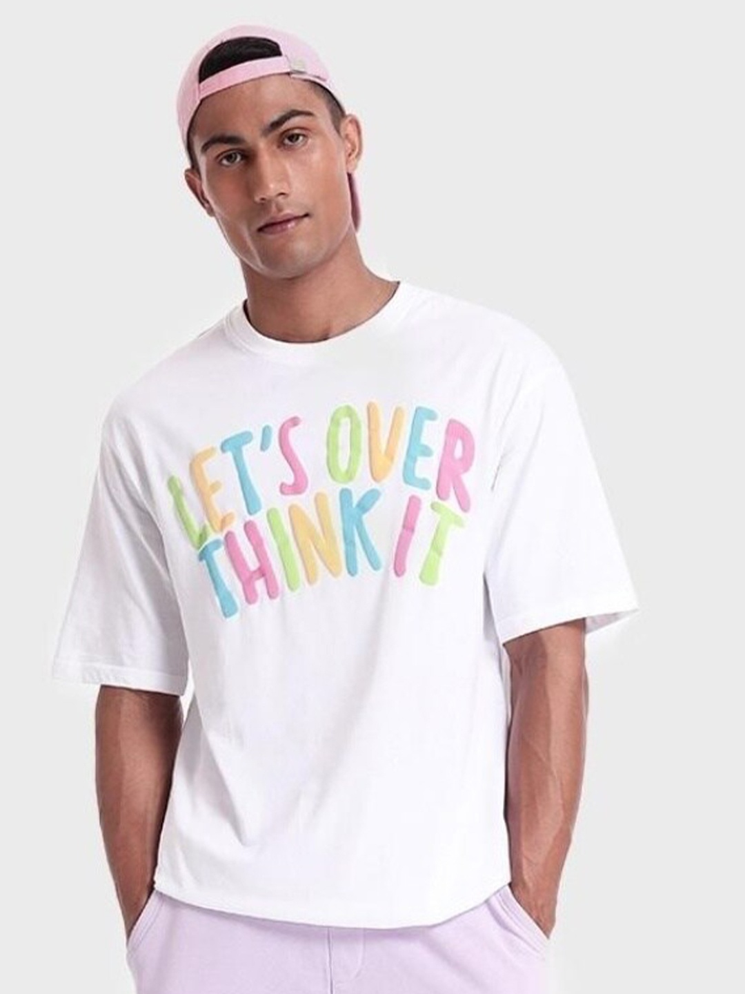 

Bewakoof Men White Typography Printed Loose Cotton T-shirt
