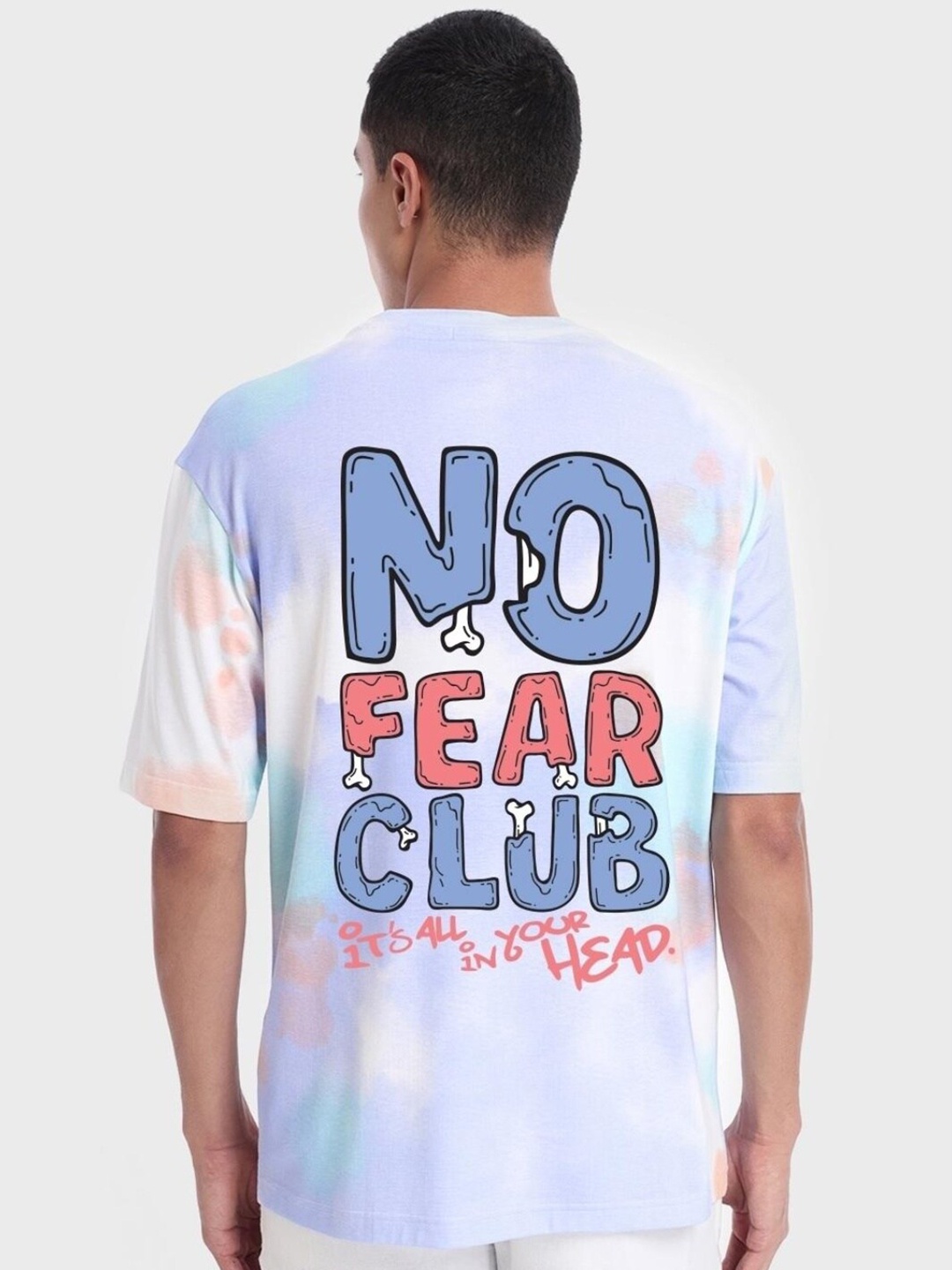 

Bewakoof Men White Typography Dyed Drop-Shoulder Sleeves Loose Cotton T-shirt