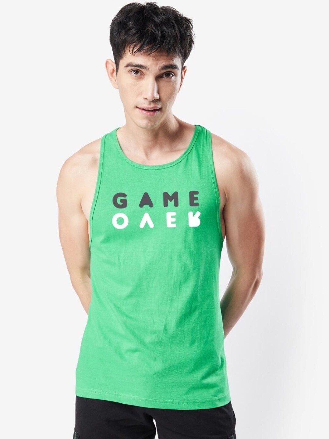 

Bewakoof Men Green Typography Printed Cotton Oversized Fit T-shirt