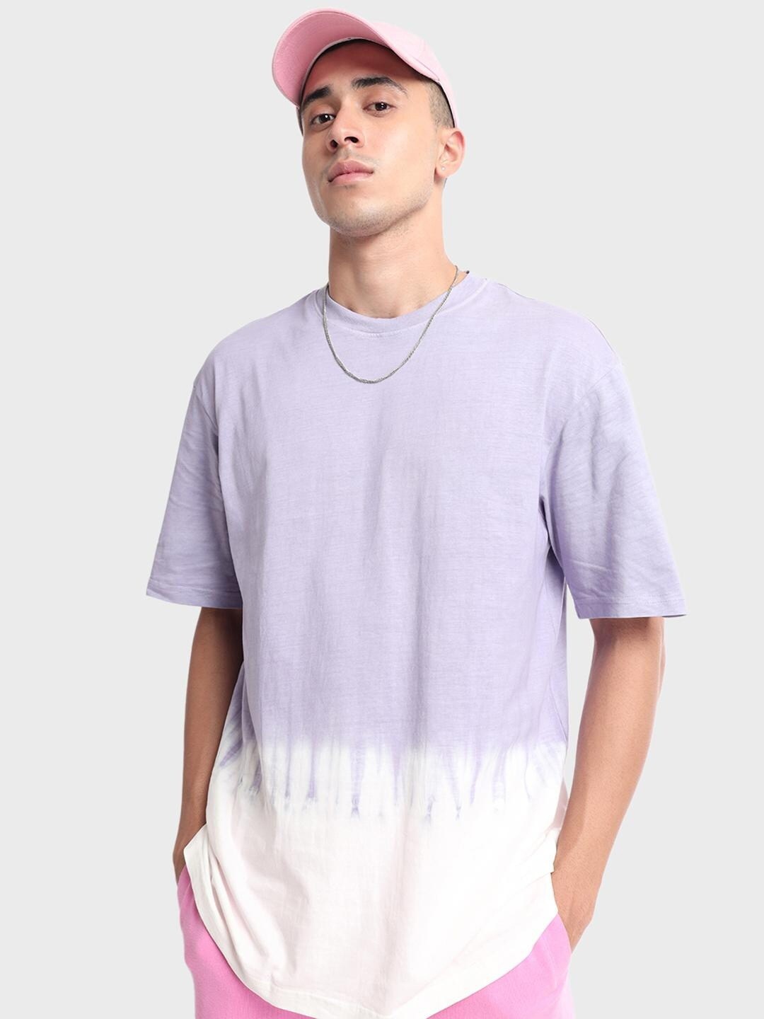 

Bewakoof Men Purple & White Tie and Dye Loose Cotton T-shirt