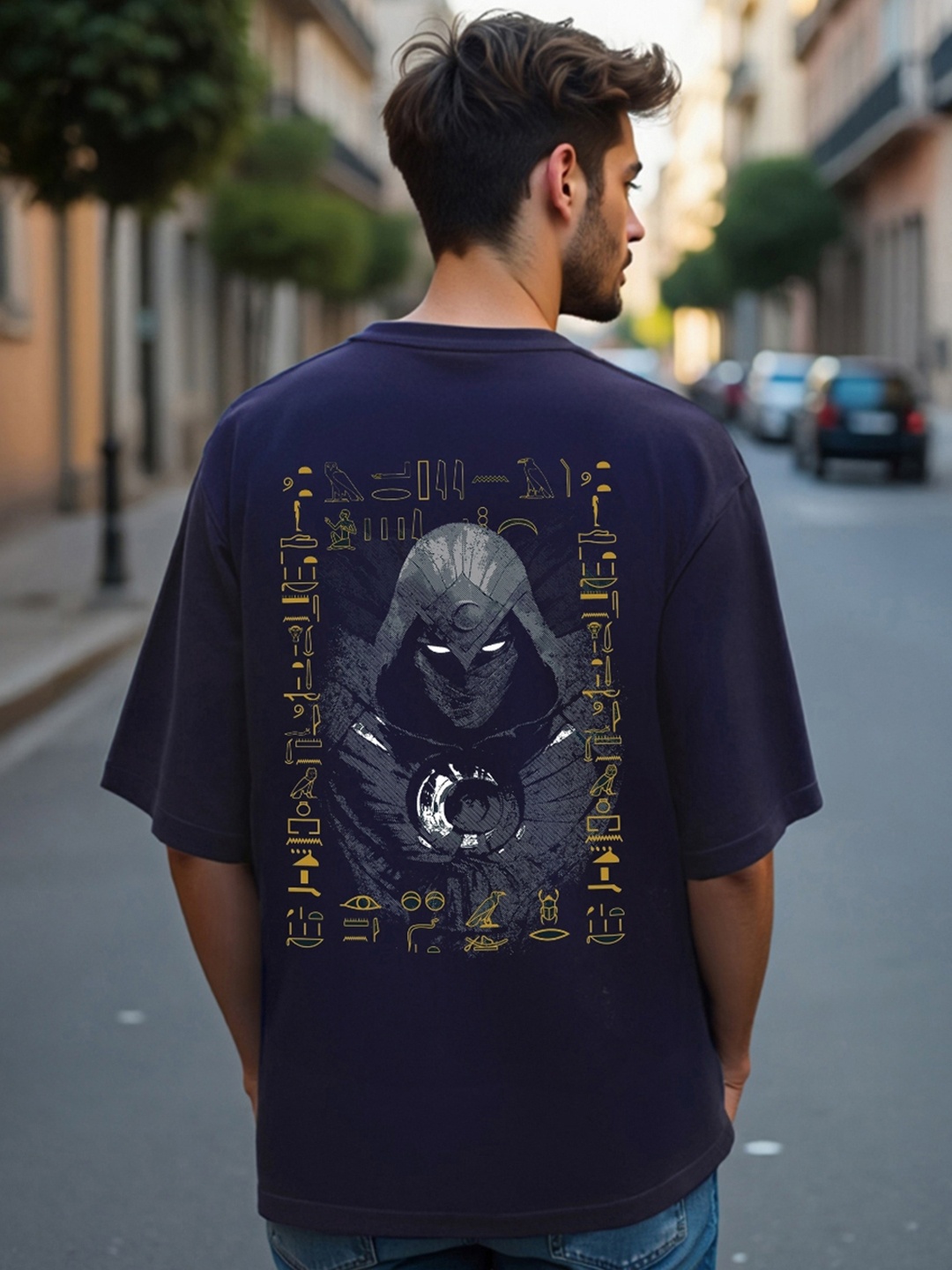 

Bewakoof Printed Pure Cotton Oversized T-shirt, Navy blue