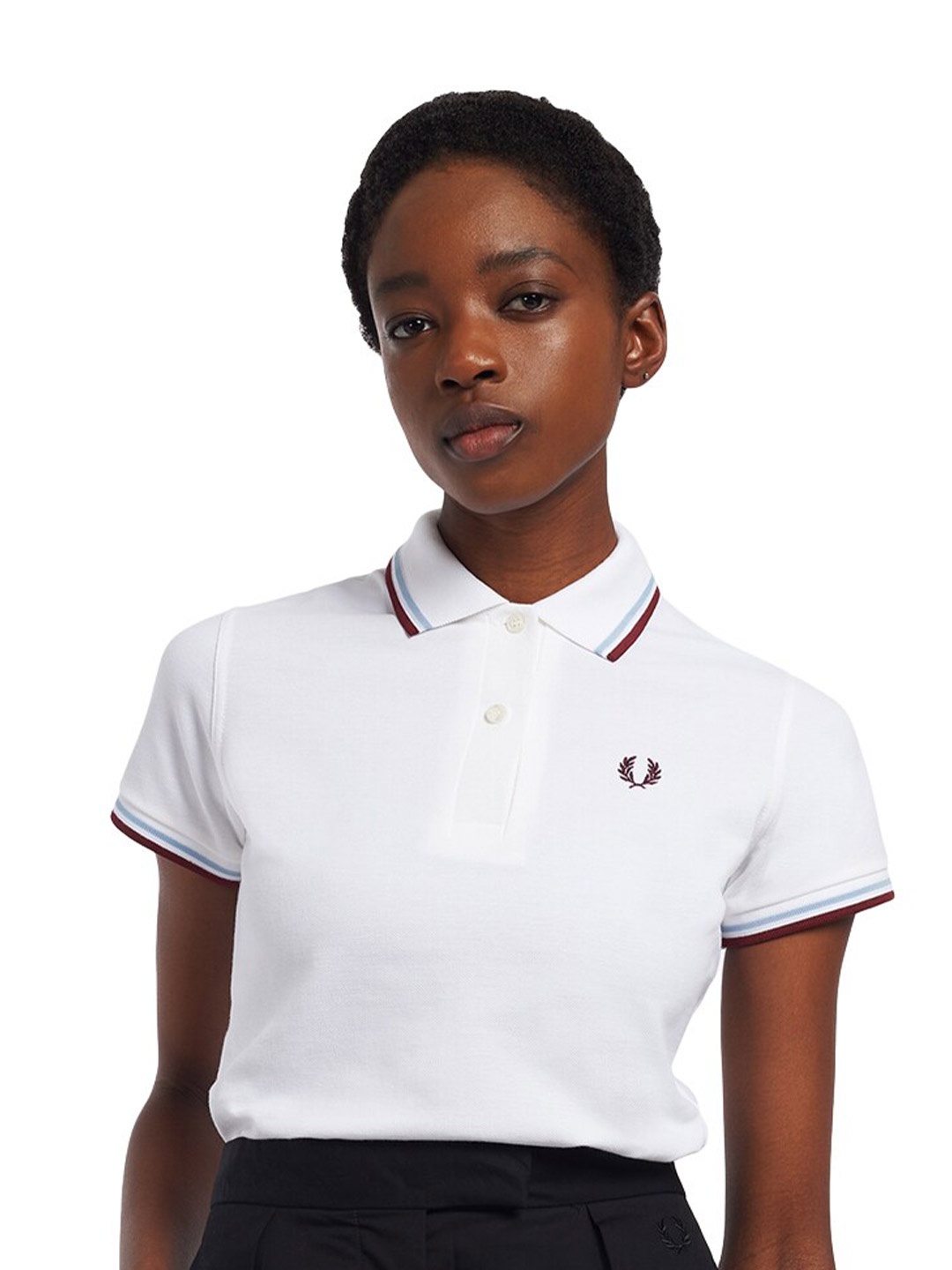 

Fred Perry Women White Polo Collar Cotton T-shirt