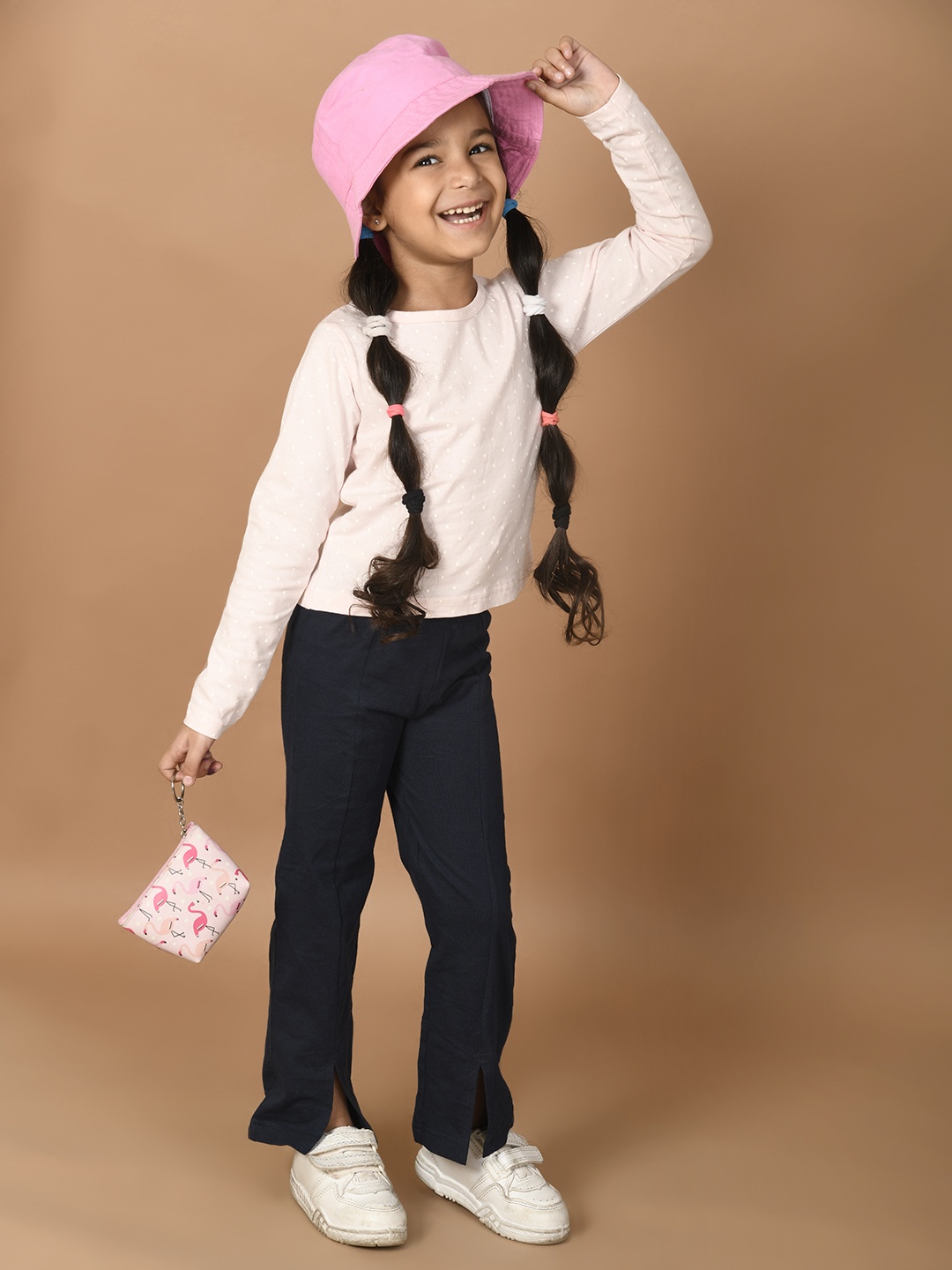 

LilPicks Girls Pink & Navy Blue Printed Pure Cotton T-shirt with Trousers
