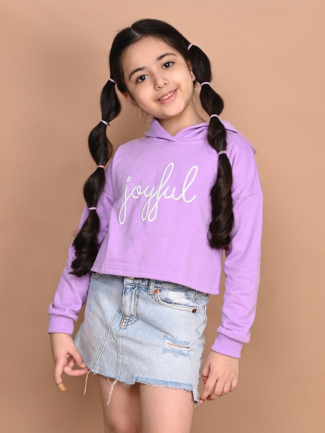 

LilPicks Girls Purple Printed Hooded Fleece Sweatshirt