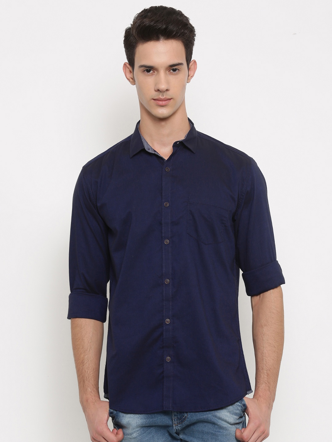 

Nature Casuals Men Navy Blue Slim Fit Solid Casual Shirt