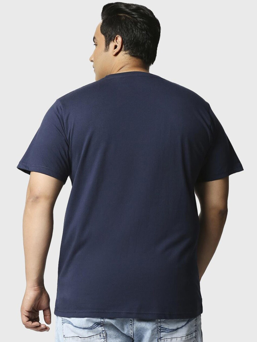 

Bewakoof Plus Men Navy Blue & White Typography Printed Cotton T-shirt