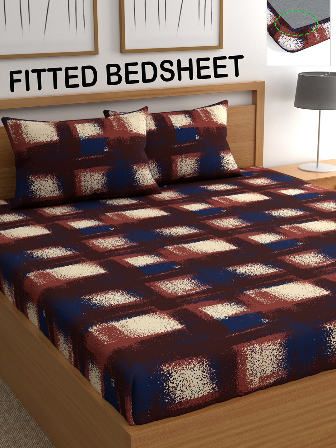 

CHHAVI INDIA Burgundy & Beige Geometric 210 TC Queen Bedsheet with 2 Pillow Covers
