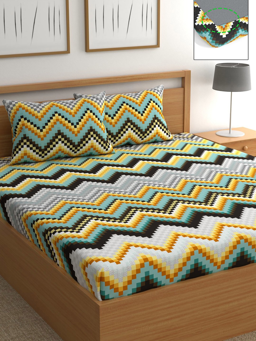 

CHHAVI INDIA Assorted Striped 210 TC Queen Bedsheet with 2 Pillow Covers