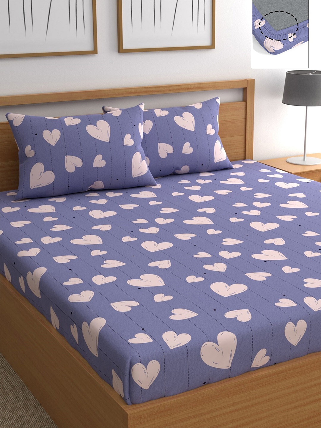 

CHHAVI INDIA 210 TC Grey & Pink Conversational Queen Bedsheet with 2 Pillow Covers
