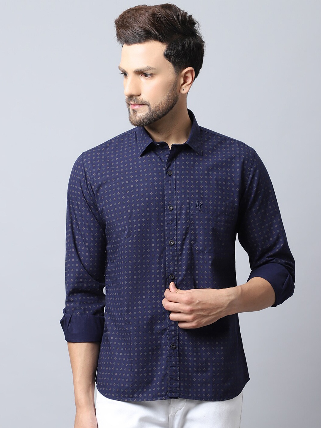 

Cantabil Men Navy Blue Printed Casual Shirt