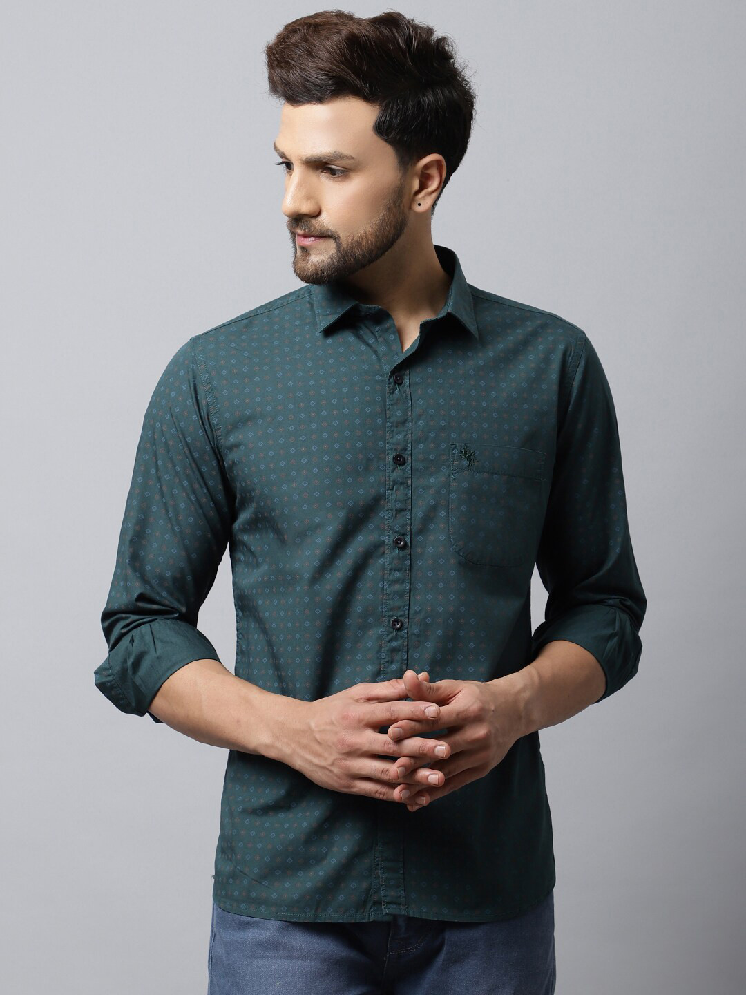 

Cantabil Men Green Printed Casual Cotton Shirt