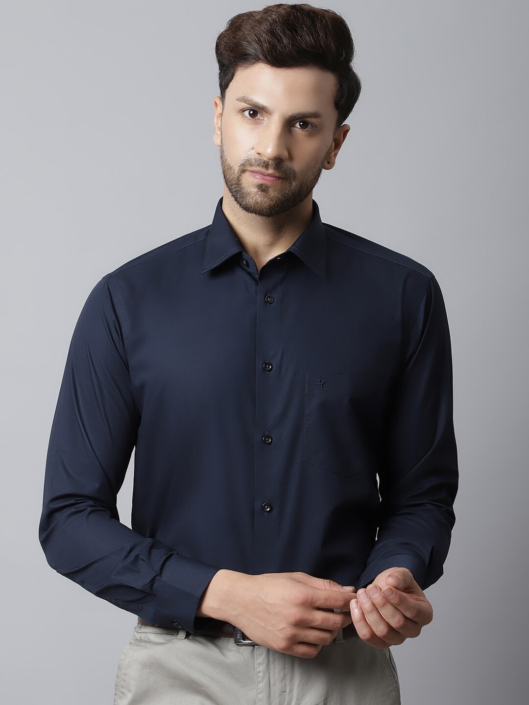 

Cantabil Men Navy Blue Formal Cotton Shirt