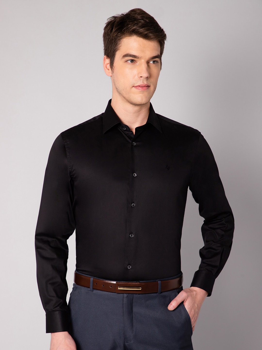 

Cantabil Men Black Satin Formal Shirt