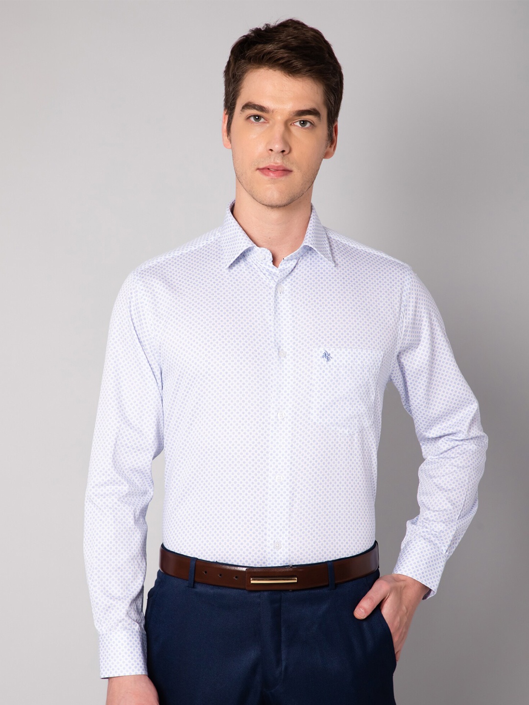

Cantabil Men Blue Printed Formal Cotton Shirt