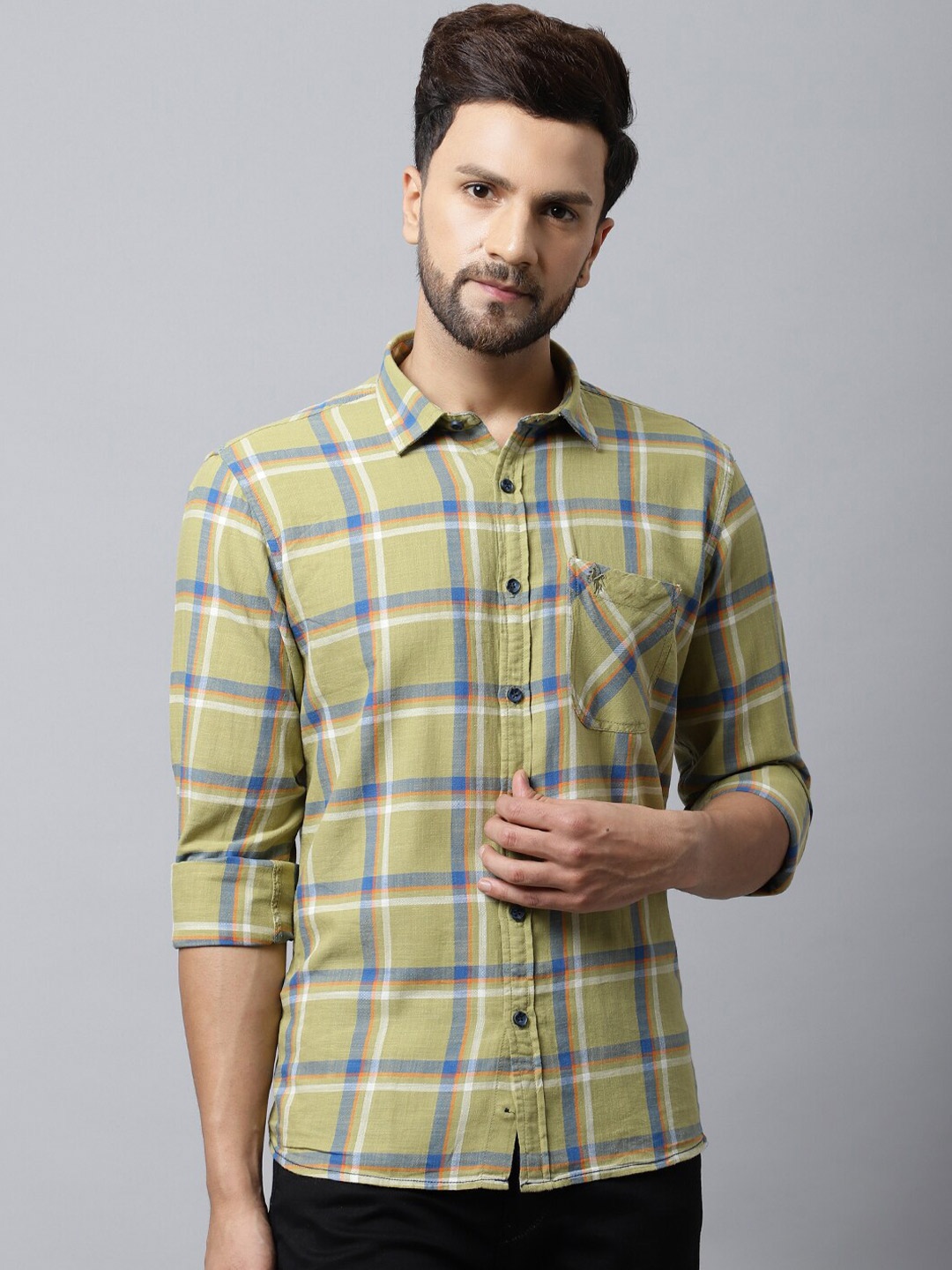 

Cantabil Men Green Tartan Checks Checked Casual Shirt