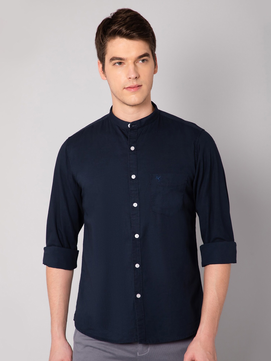 

Cantabil Men Navy Blue Solid Casual Shirt