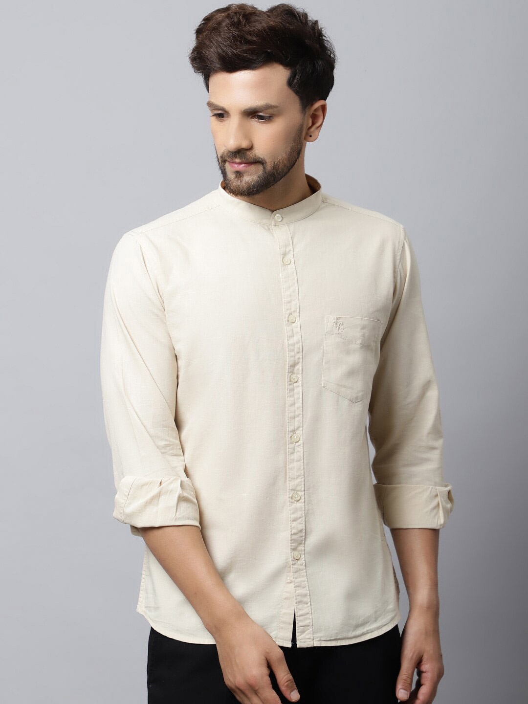 

Cantabil Men Beige Solid Casual Shirt