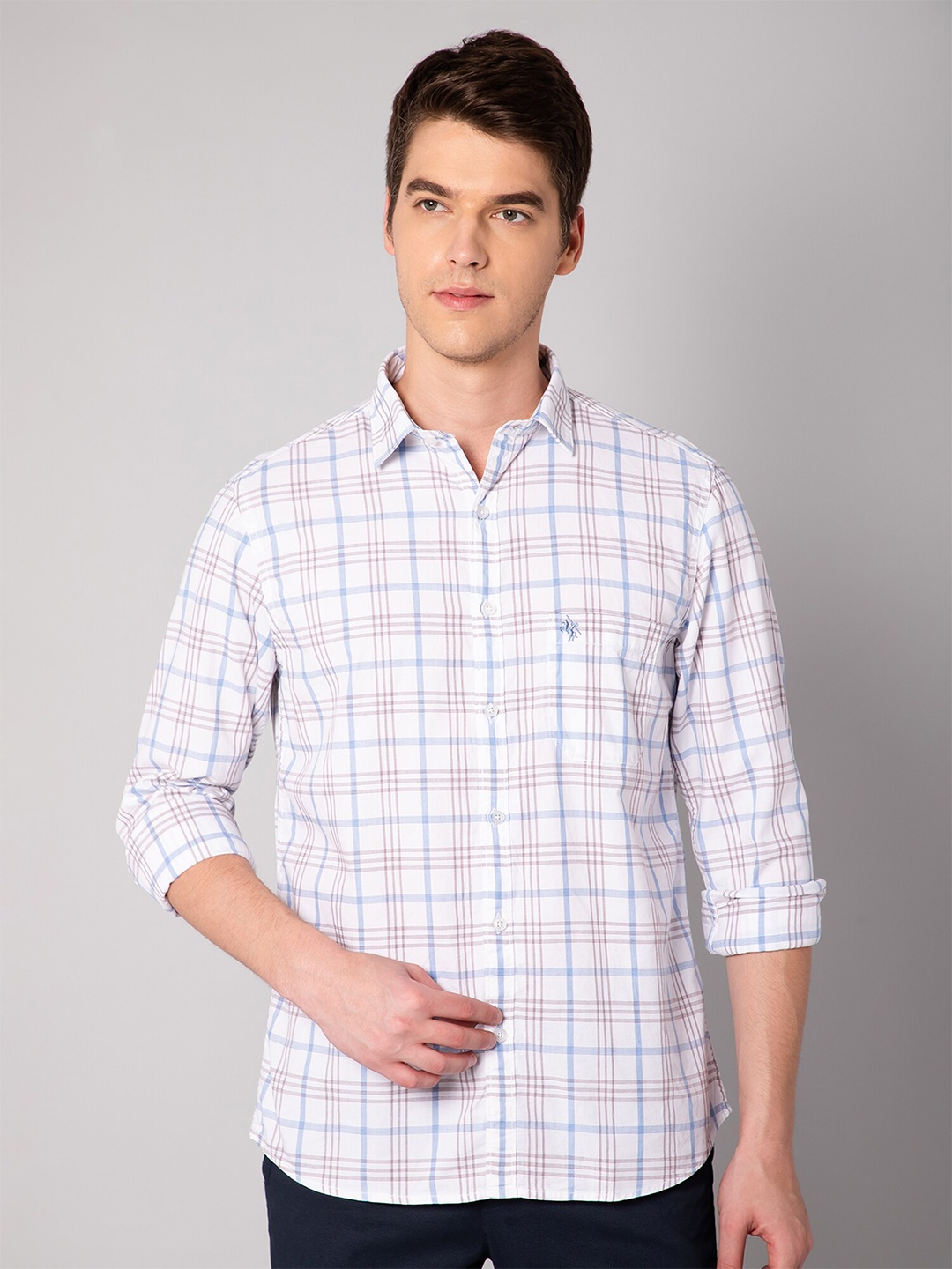 

Cantabil Men White Tartan Checks Checked Casual Shirt