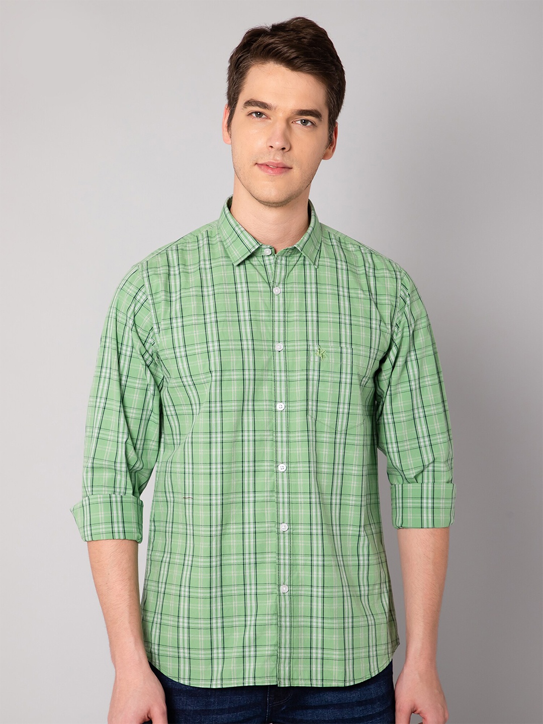 

Cantabil Men Green Tartan Checks Checked Casual Shirt