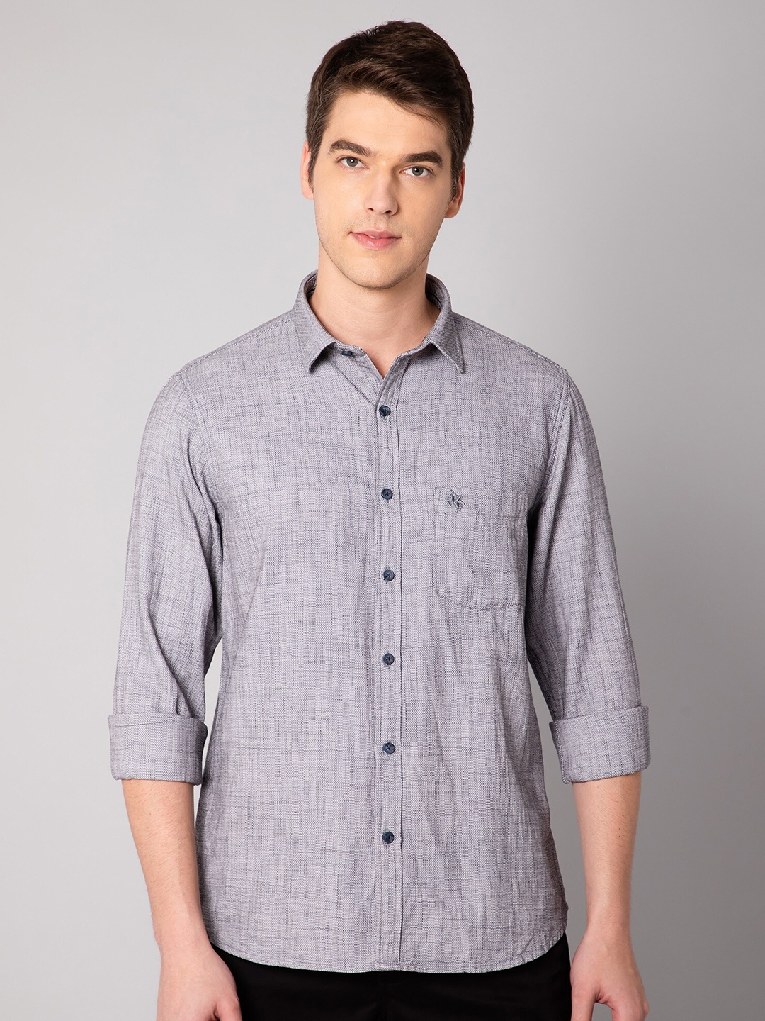 

Cantabil Men Grey Cotton Casual Shirt