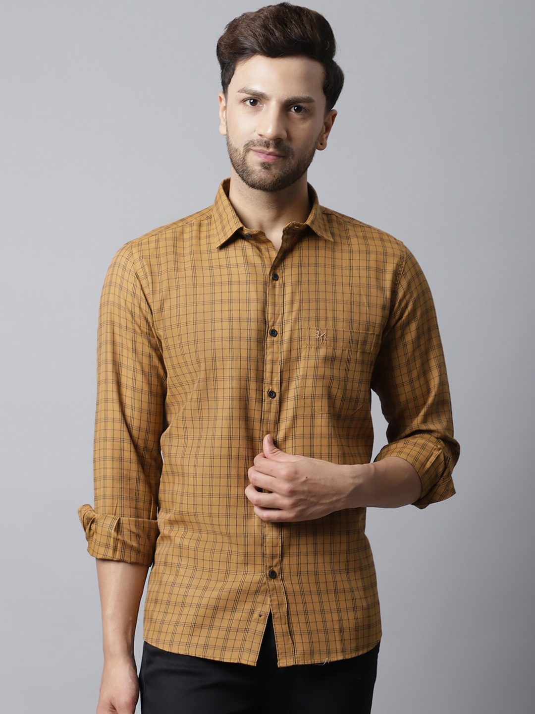 

Cantabil Men Brown Checked Casual Cotton Shirt